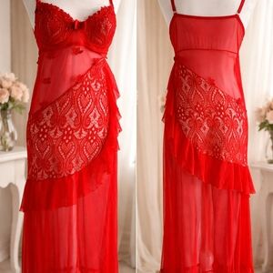 Elegant Red Lace Nightgown